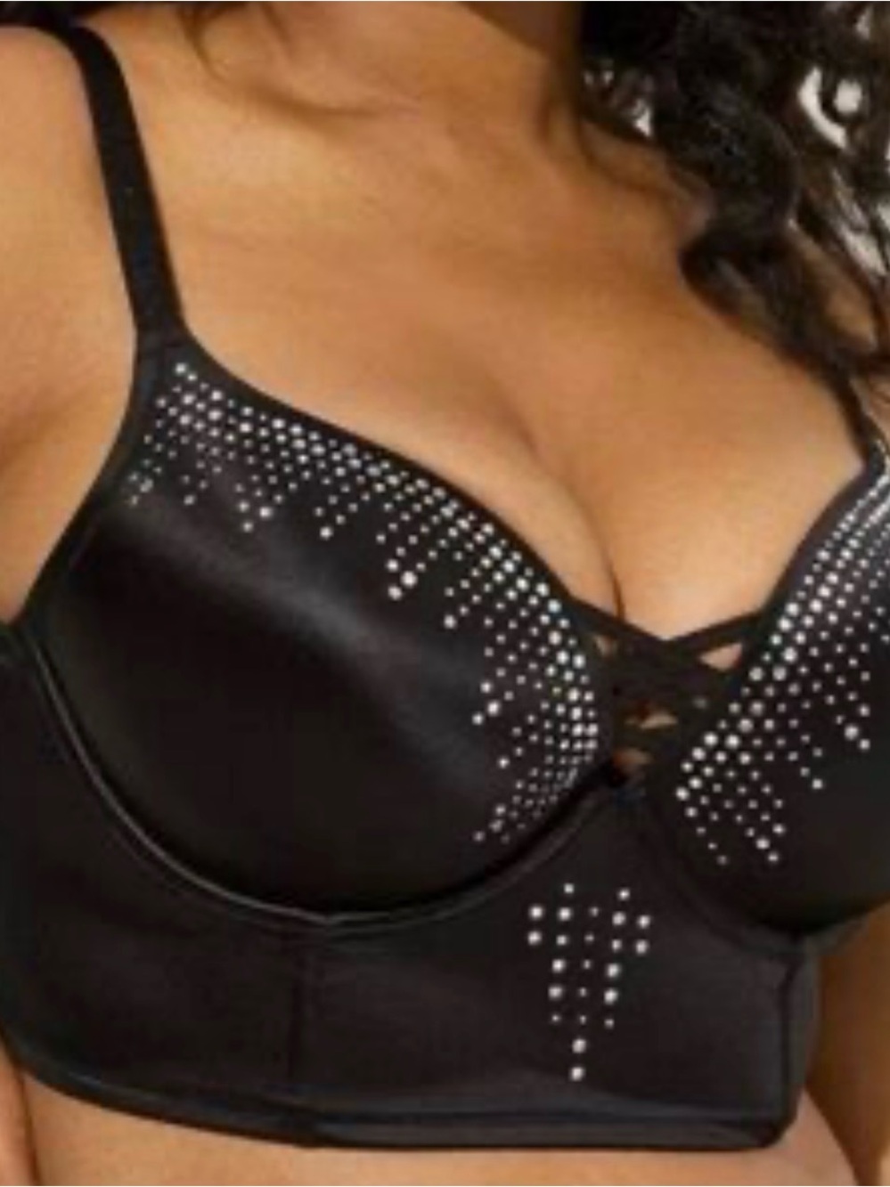 NWT Torrid XO Plunge Push Up Shine Diamante Rhinestone Black Bra Size 44C